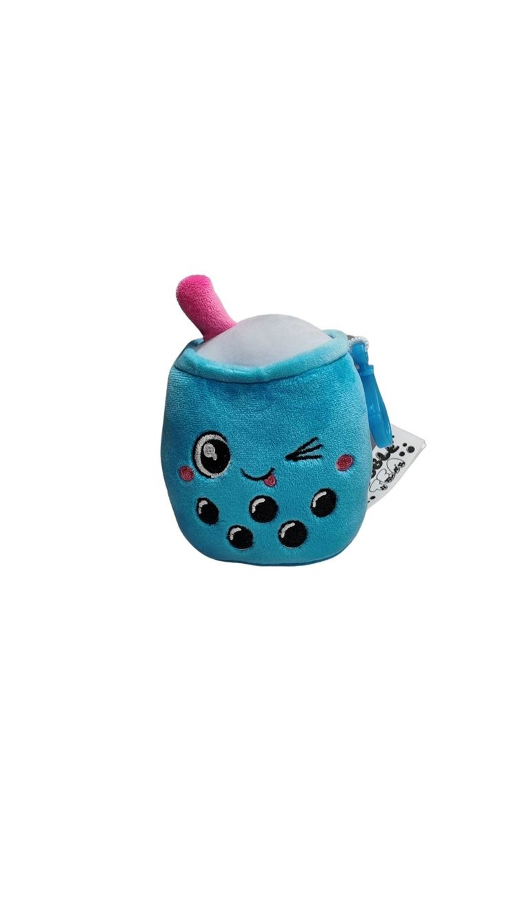 Blue Plush Toy With Winking Face And Pink Straw